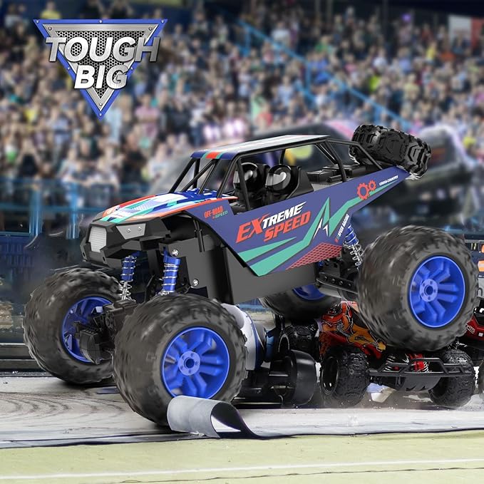 DEERC Large 1:8 Scale Upgraded Monster Truck Remote Control Car for Adults Boys, Off Road RC Cars with Realistic Sound, 2.4Ghz 4WD Rock Crawler Toy All Terrain Climbing, 2 Batteries for 80 Min Play
