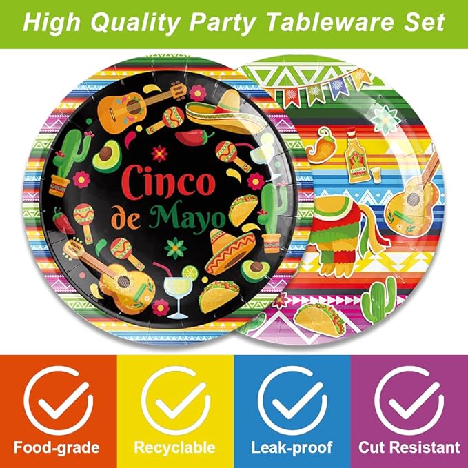 40Pcs Fiesta Party Supplies - 20 Plates + 20 Napkins, Mexican Fiesta Birthday Party Decorations
