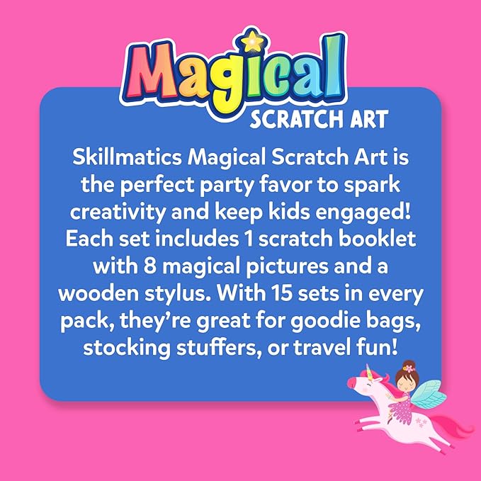Skillmatics Party Favors (Pack of 15) - Magical Scratch Art Set for Kids, Unicorns & Princesses, Pink Goodie Bag, DIY Art & Craft Activity, Gifts for Girls, Boys Ages 3, 4, 5, 6, 7, 8