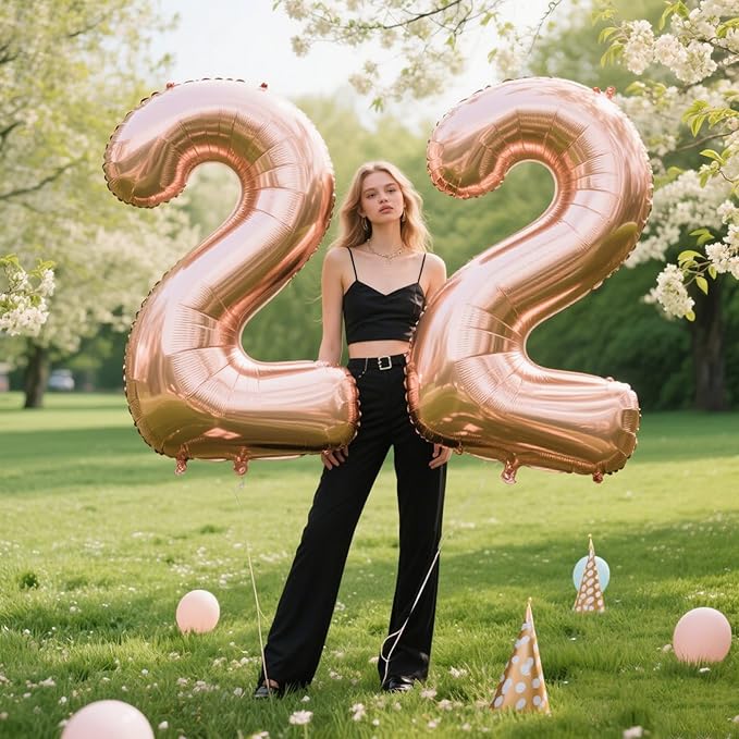 40 Inch Rose Gold Balloon Number 22 Balloon,Jumbo Mylar Foil Helium Balloon for 22 Digital Balloons for Birthday Party,Wedding Anniversary Party Decorations