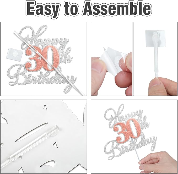 Happy 60th Birthday Cake Toppers, Rose Gold Silver Glitter Cake Decorations Set, 60th Birthday Decor, Birthday Anniversary Party Decorations Supplies