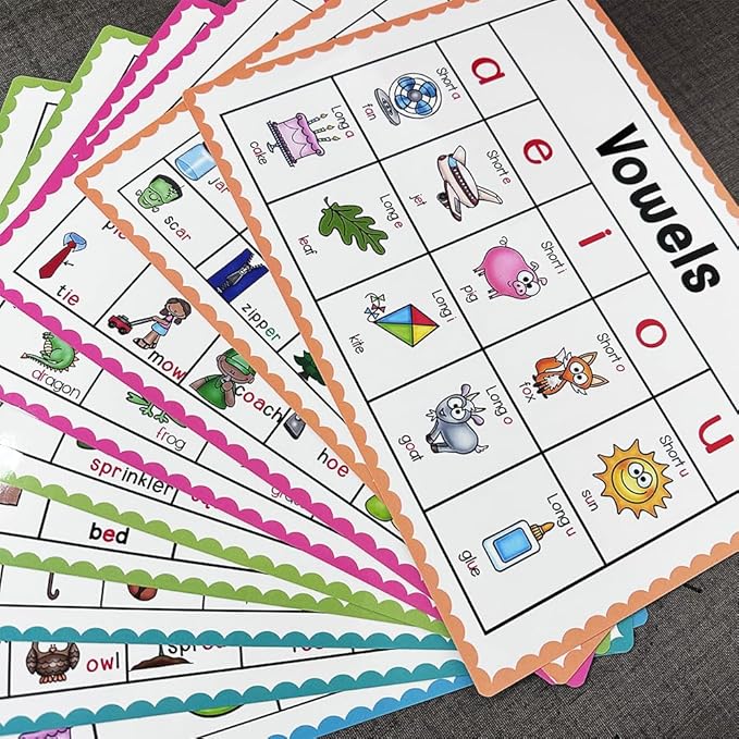 Lachilly 10 Sheets Phonics Learnig Poster for Preschool, Grammar Learning, Vocabulary Building, Home, Middle and High School Classroom Wall Decoration, Bulletin Board Set