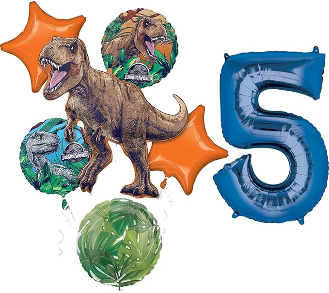 Jurassic Dinosaur World 5th Birthday Party Supplies Foil Balloon Bouquet Decorations