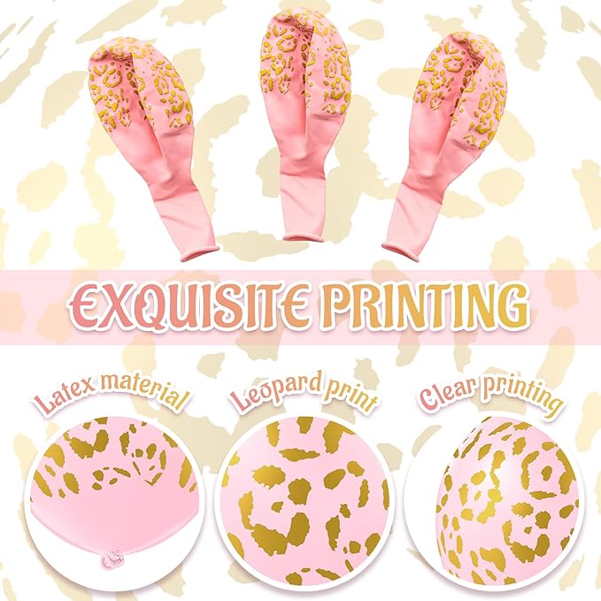 Gejoy 36 Pcs Cheetah Balloons Pink Leopard Print Balloons 12 Inch Spots Latex Leopard Jungle Animal Decorations for Cheetah Zoo Theme Birthday Party Supplies