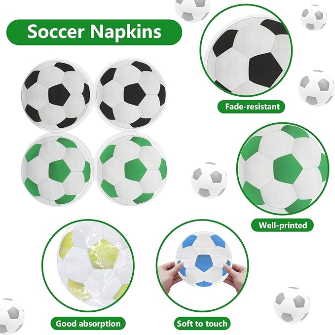 100PCS Soccer Party Decorations Napkins - Soccer Birthday Party Napkins for Kids Soccer Theme Fan Sports Event Soccer Party Supplies, 13 x 13 inch