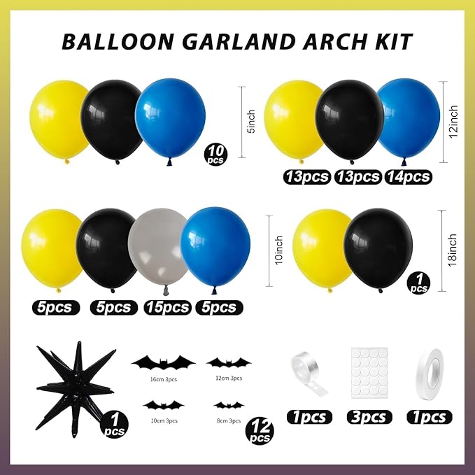 Black Yellow Grey Balloon Arch Kit,Navy Blue Black Yellow Grey Balloons with Sticker for Boys Man Birthday Decorations Party Baby Shower Anniversary Graduation Party Supplies