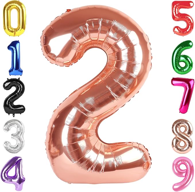 40 Inch Rose Gold Number 2 Balloon, Giant 2 Number Balloons for 2nd Birthday Decorations, Party Supplies for Baby Boy Girl, Rose Gold Party Decor