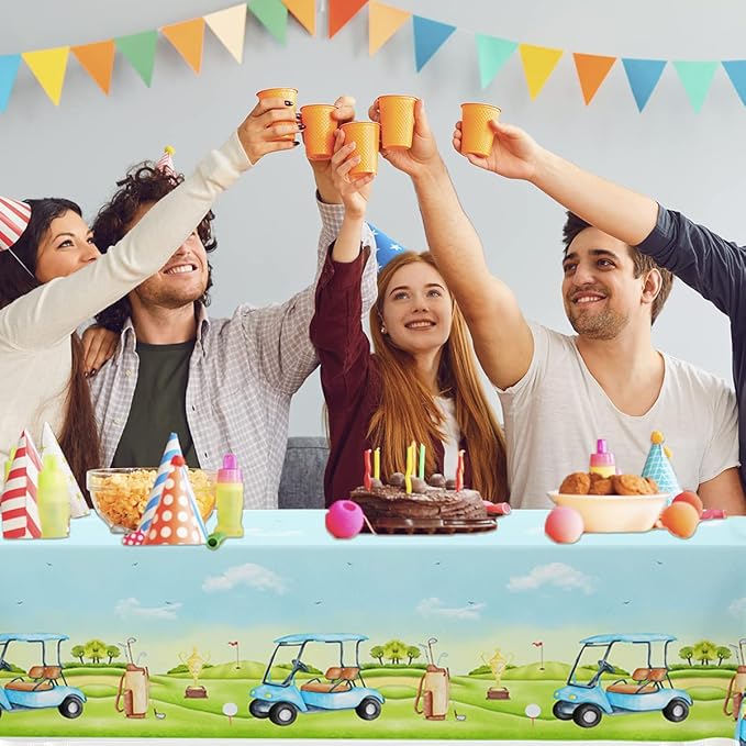 HAKOTI Golf Party Tablecloth - Disposable Rectangular Plastic Blue Table Cover for Sports Events, Birthday Party Decoration (3Pack)