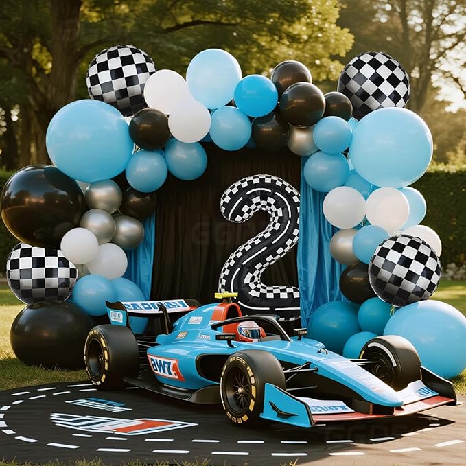 40 Inch Checkered Racetrack Number Balloon 2 Black and White Race Car Balloon Bundle Blue Black Race Car Latex Balloon Boy Two Fast Race Car 2nd Birthday Race Car Theme Party Decor Supplies 21 Pcs Kit