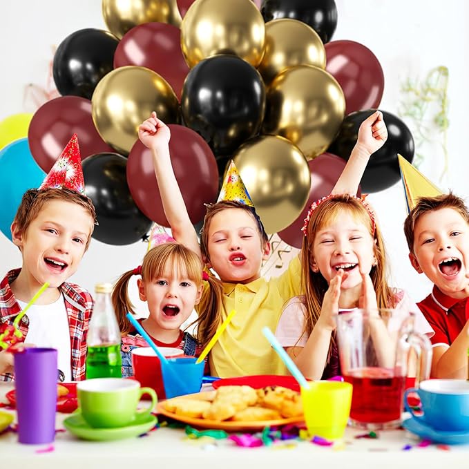 Black Burgundy Gold Balloon,50pcs 12inch Metallic Gold Wine Black with Print Balloons for Boys Girls Magical Wizard Party Birthday Decorations Birthday Balloons Baby Shower Party Supplies