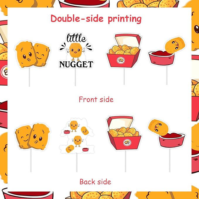 Cheereveal 24Pcs Chicken Nugget Cake Decorations, Little Nugget Cupcake Toppers, Fast Food Fried Chick Theme Birthday Baby Shower Cake Picks Party Supplies