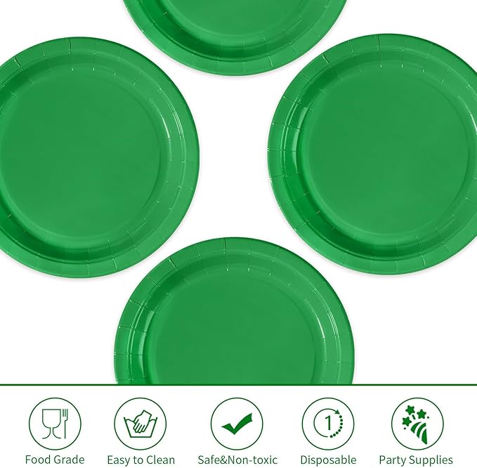 50Pcs St Patrick's Paper Plates 10" Heavy Duty Disposable Green Paper Platters Solid Color Dessert Plates for St Patricks Day Spring Holiday Festival Birthday Picnic BBQ Party Decorations