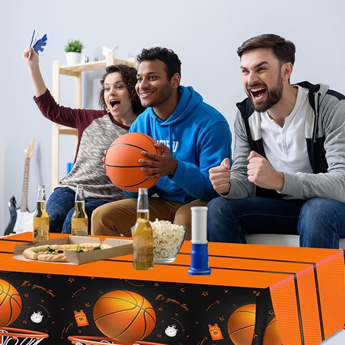 CMUSKO Basketball Tablecloth, 3 Pcs Basketball Birthday Decorations Rectangle Plastic Table Cover, Disposable Table Cloths for Basketball Sports Themed Party Supplies, 108 x 180 cm