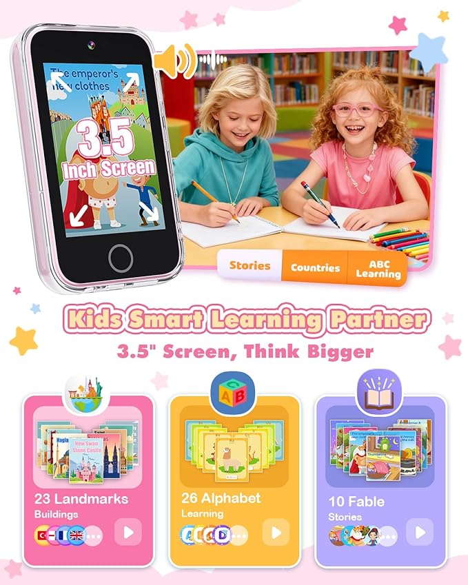 Kids Smart Phone for Girls, 3.5" Touchscreen Kids Phone Toy with Dual Camera, Christmas Birthday Gifts for Girls Age 3-8, Toddler Learning Toys for 3 4 5 6 7 8 Year Old, ABC Learning, Habit Tracker