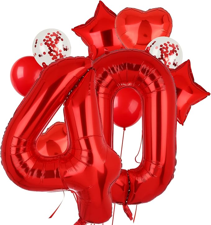 40 Inch Red Number Balloons 40 Mylar Foil Helium Digital Balloon Anniversary Event Celebration 40th Birthday Party Decor Supplies 10 Pcs