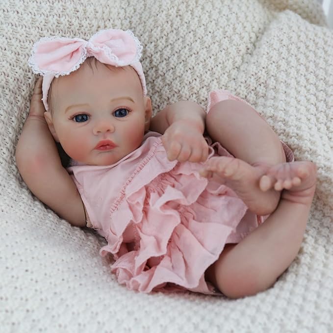 Realistic Reborn Baby Dolls - 18 Inch Lifelike Newborn Real Life Baby Dolls Girl with Soft Weighted Body, Real Baby Doll Gift Set for Kids Age 3+,Dress