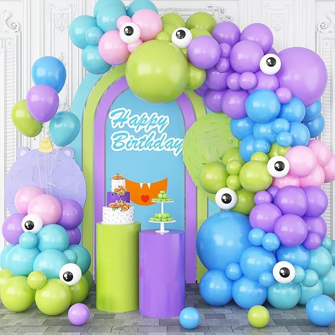 GRESATEK Monster Balloons Arch Garland Kit, Monster Cartoon Inc Balloons Party Decorations, Purple Green Blue Pink Teal Blue Balloons Arch for Monster Theme Birthday Baby Shower Party Decor