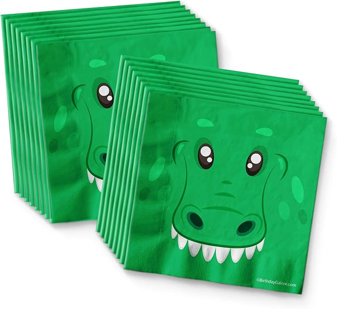 Alligator Birthday Party Supplies - Baby Alligator Tableware Set for Boy's Birthday - Kit Includes Plates, Napkins and Cups - For 16 Guests