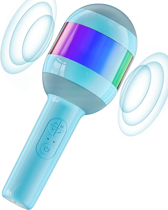 Karaoke Machine for Kids Adults, Portable Bluetooth Microphone Song Toys with LED Light, Best Chritmas Birthday Festival Party Gift for 3 4 5 6 7 8 9 10 11 12+ Year Old Girls Boys (Blue)