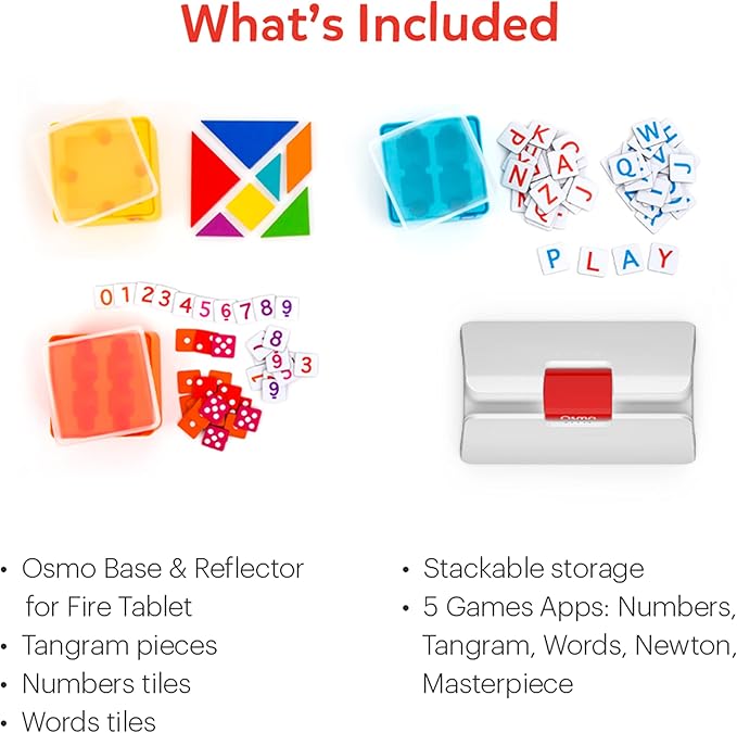 Osmo - Genius Starter Kit for Fire Tablet - 5 Educational Learning Games - Ages 6-10 - Math, Spelling, Creativity & More - STEM Toy Gifts for Kids, Boy & Girl (Fire Tablet 5 Games)