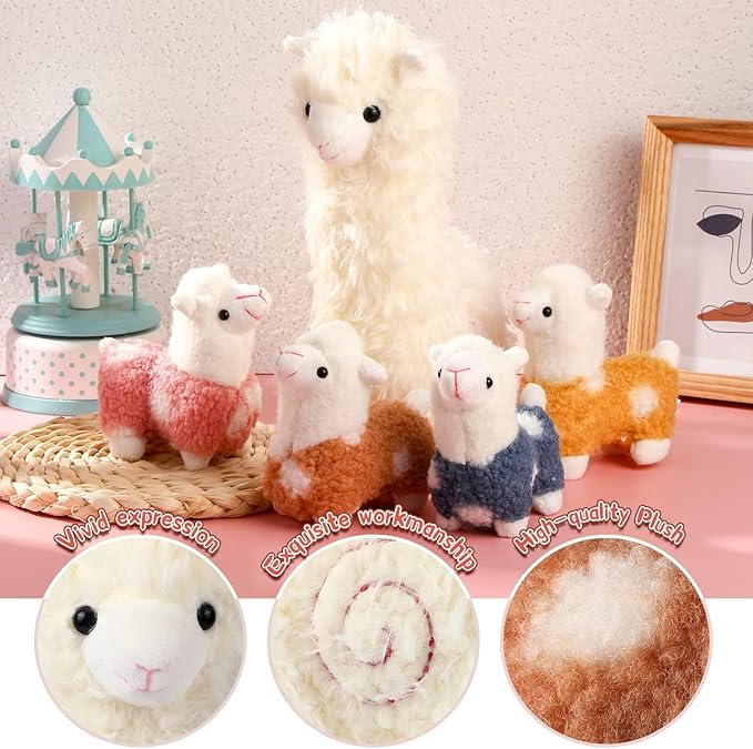 Civaner Llama Stuffed Animal with 4 Baby Llama Plushies Cute Alpaca Plush Set Soft Kawaii Alpaca Pillow for Kids Girls Easter Mother's Day Birthday Party Charity Donation Home Decor(White)