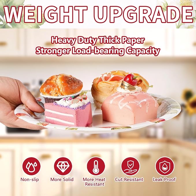 50Pcs Strawberry Paper Plates 10 Inch Heavy Duty Disposable Strawberry Birthday Party Decorations Spring Sweet Fruit Themed Plates for Girls Spring Wedding Picnic Birthday Dinner Party Supplies
