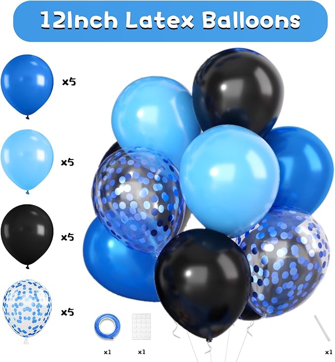 Video Game Birthday Decorations,Gaming Party Supplies,Include Blue Black Party Foil Balloons Happy Birthday Banner Fringe Curtain Tissue Paper Pompoms Garland