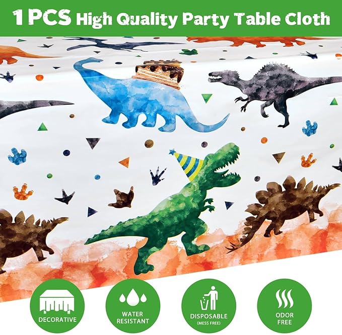 WERNNSAI Dinosaur Birthday Decorations - 33 PCS Dino Plates Napkins Tablecloth Watercolor Dinosaur Party Decorations Dino Party Favors for Birthday Supplies Serves 16 Guests