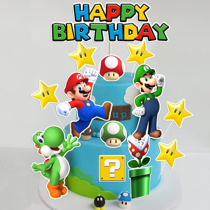 14Pcs Super Bros Cake Topper for Birthday Party Decoration, Super Brother Birthday Party Supplies- Fun Kid's Party Cupcake Decoration!