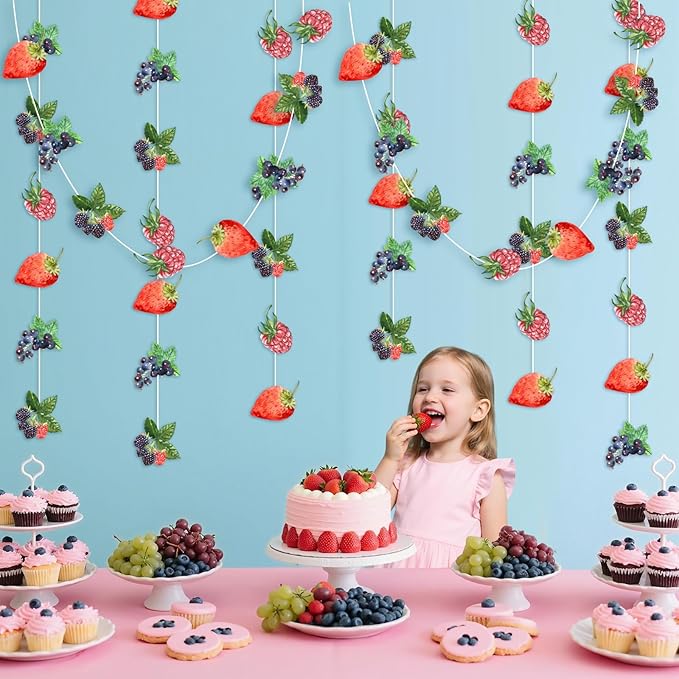 Kreatwow Berry Party Banner Streamer 8Pcs Berry Party Decorations Strawberry Blueberry Birthday Decoration Fruit Jamberry Banner Sweet Fruit Theme Decor for Strawberry Blueberry Birthday Baby Shower