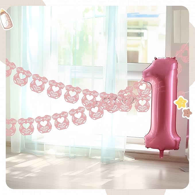 2 Pack Cielito Lindo Papel Picado Baby Shower Banner Decoration, Mexican 24 Pcs Bodysuit Card with Hanging String Fiesta Garland for Gender Baby Shower Party Supplies(Sweet Color)