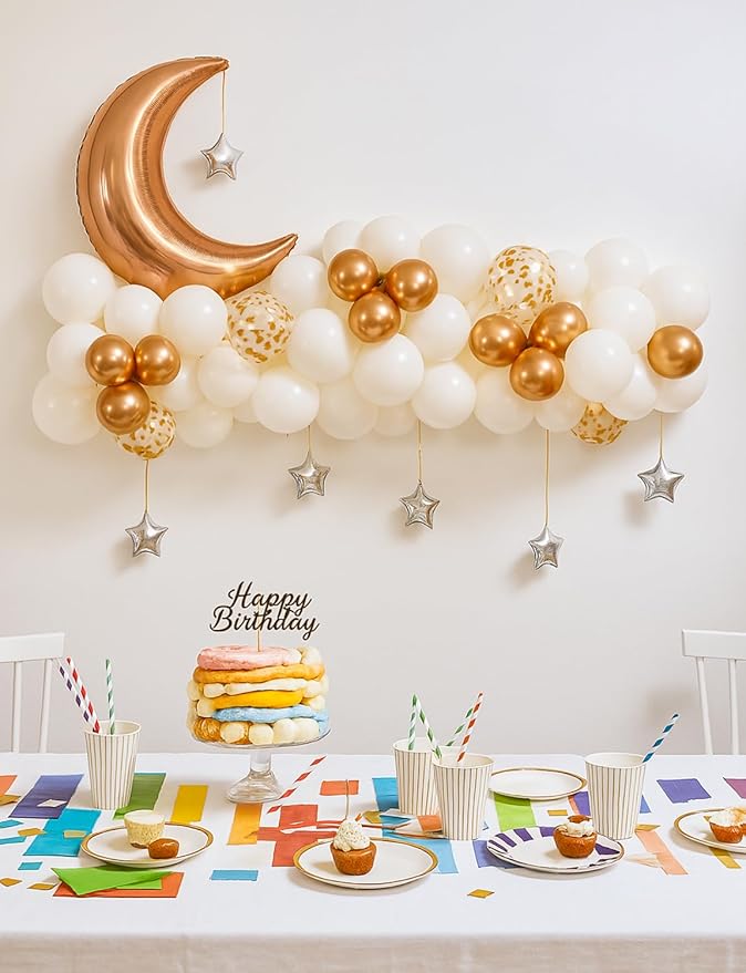 Rose Gold and White Balloons - Retirement Balloons with String Lights Moon and Star Balloon Rose Gold Party Decorations for Women Baby Shower Twinkle Twinkle Little Star Gender Reveal Party Supplies