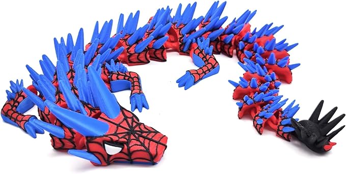 3D Printed Dragon,3D Printed Dragon Model,Flexible Articulated 3D Dragon Fidget Toy,Unique 3D Printed Animals Gift and Desktop Decoration (Blue-10 inch).