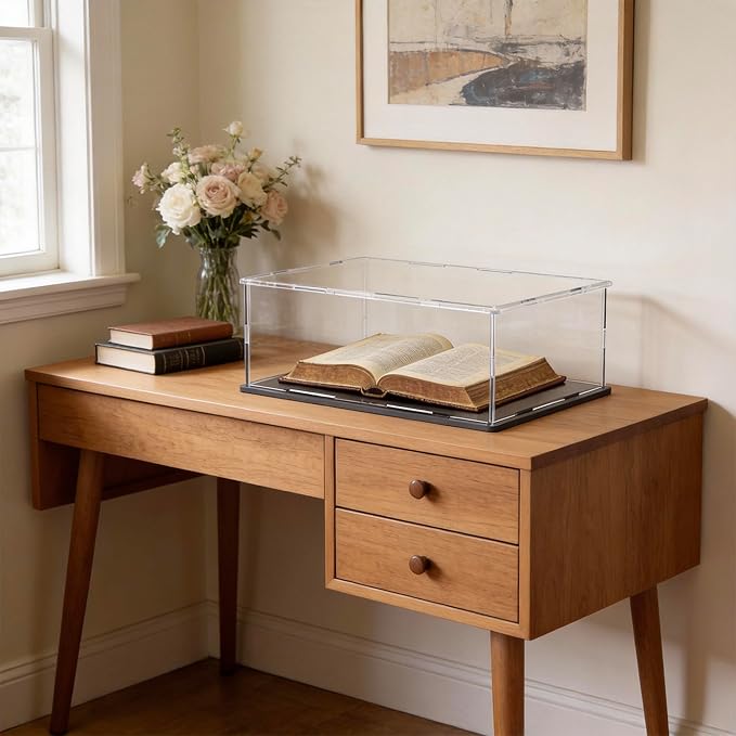 Display Case for Book & Stamps, Flat Acrylic Box for showcaseing Coins, Cards, Photos, Album, Jewellery, Books and Collectibles 16 (L) × 10 (W) × 5 (H) inch