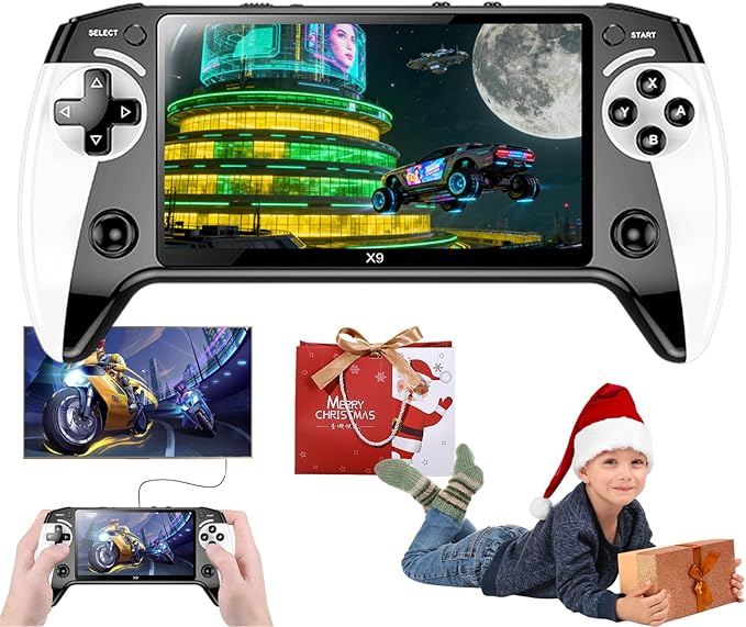 X9 Handheld Game Console, X9 Portable Console with 5.5-Inch HD IPS Screen, 20000+ Built-in Games Portable Retro Game Console Supports Connection to TV Output, for Boys (1pc)