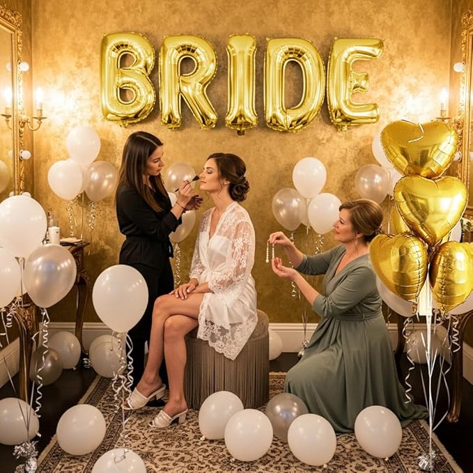 Gold Bridal Shower party decorations with huge 40in Gold BRIDE letter Pearl Balloons BRIDE to be Sash Bridal Veil Diamond Ring Heart shape Balloons For Bachelorette party Wedding supplies