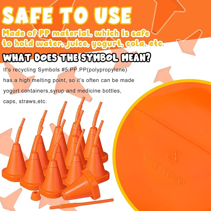 Gerrii 24 PCS Construction Cone Cups with Straws Bulk - 10 oz Reusable Traffic Cones Plastic Cups Set for Traffic Race Car Birthday Party Supplies (Orange)