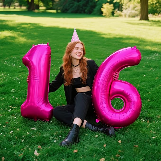 Hot Pink Number 1 Balloon 40 Inch,Rose Red Jumbo Giant Mylar Number 1,Foil Helium One Number Balloons, Balloons for 10 11 12 21st 100 Birthday Party Decorations Supplies Anniversary Celebration
