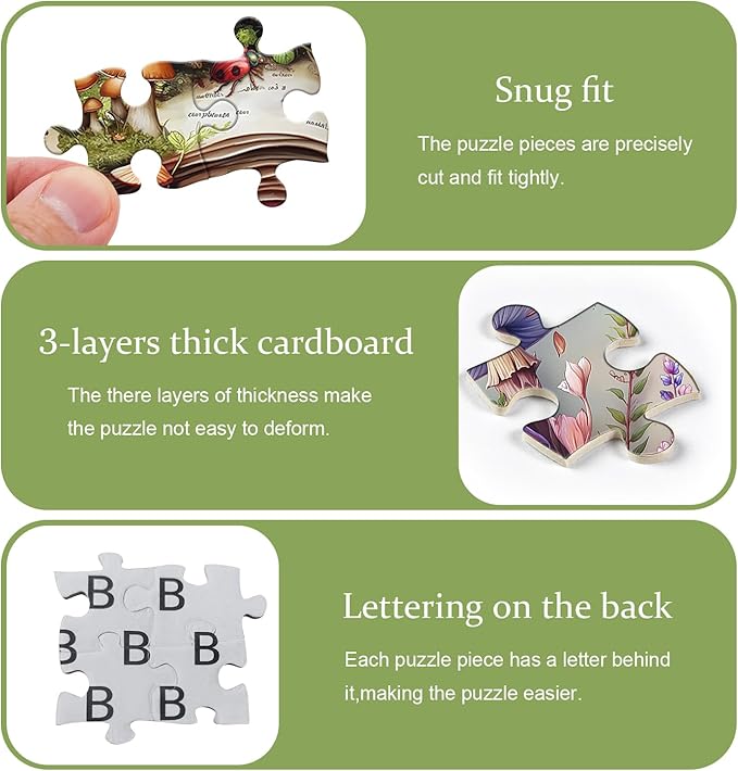 Mushroom Jigsaw Puzzle 1000 Pieces, Magic Book Plant Flower Puzzles Vintage, Challenging for Adults