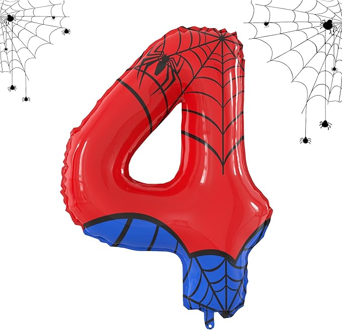 40 Inch Giant Spider Theme Number Foil Balloons - Large Number 4 Balloons for Kids' Birthday Anniversary Party Decorations Supplies (Numbers 0-9 Available)