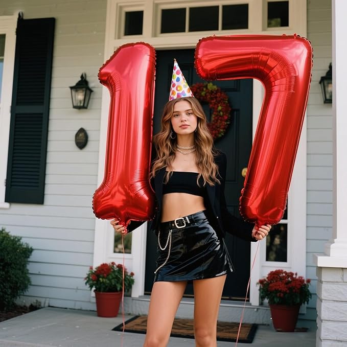 40 Inch Red Number 17 Digital Balloon,Jumbo Mylar Foil Helium Balloon for 17 Balloons for Birthday Party,Wedding Anniversary Party Decorations