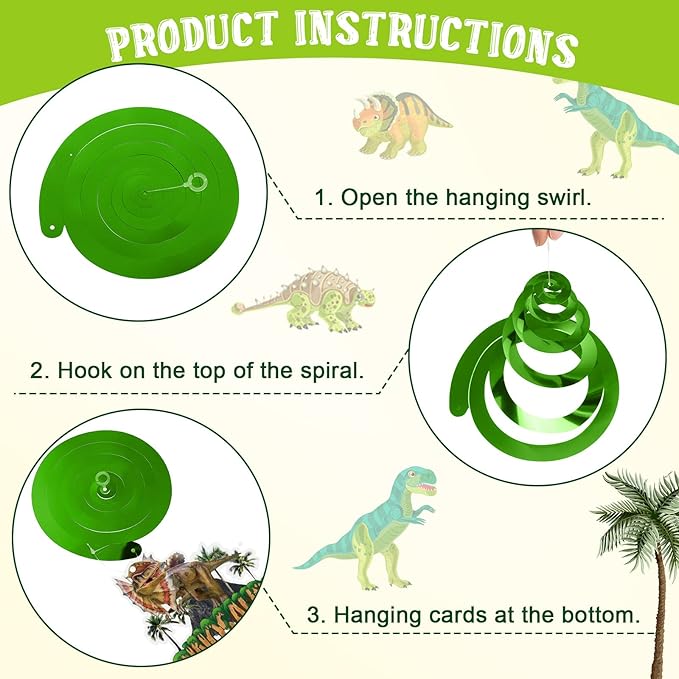 Faccito 57 Pcs Dinosaur Hanging Swirls Birthday Party Decorations Jungle Theme Party Supplies Dinosaur Foil Swirls Ceiling Spiral Streamers for Girl Boy Baby Shower, Only 27 Cards