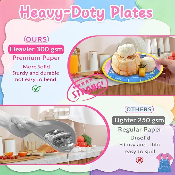 English Teacher Party Supplies, Fufuddz Rainbow Birthday Decorations Cartoon Teacher Party Plates and Napkins for Girls Boys 1st Birthday Banner Balloons Tablecloth Candle, Tableware Set for 24 Guests