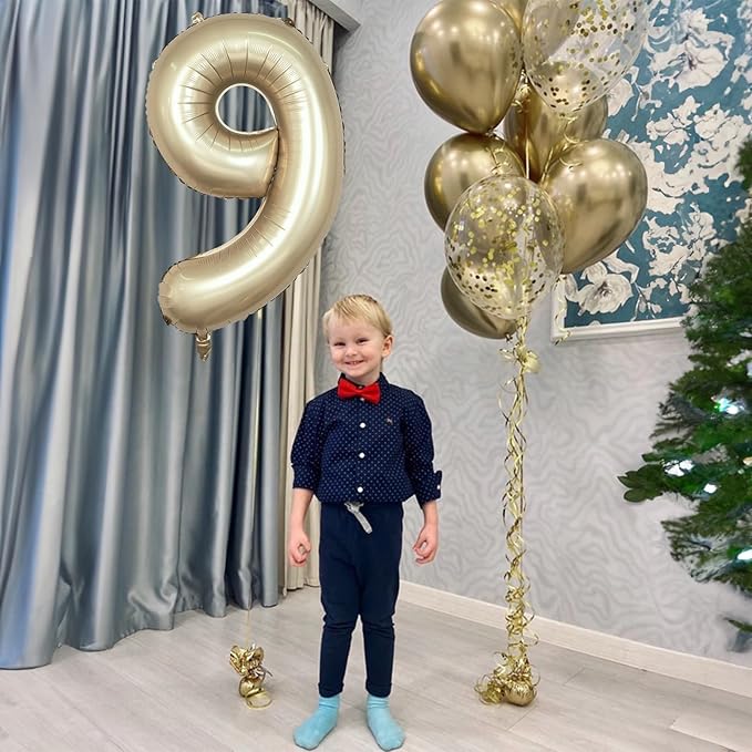 Light Gold Purple Number 9 Balloon, 40 Inch Metallic Gold Foil Number Balloons Set 0-9 for Boys Men, Globos de Numero 9 Helium Balloon for 9th Age Girls Birthday Anniversary Party Decorations Supplies