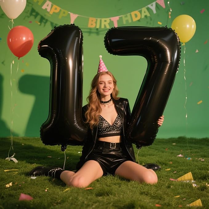 40 Inch Black Number 7 Balloon Jumbo Giant Happy 17th 27th 37th 70th Birthday Party Decorations for Boy or Girl Huge Mylar Anniversary Party Supplies