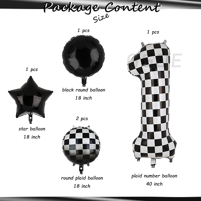 40 Inch Checkered Number Balloon 1 Black and White Race Car Birthday Balloons Baby Hippie Smile Party One Happy Dude Balloons Shower Boys 1st Birthday Race Car Theme Party Decor Supplies 5 Pcs