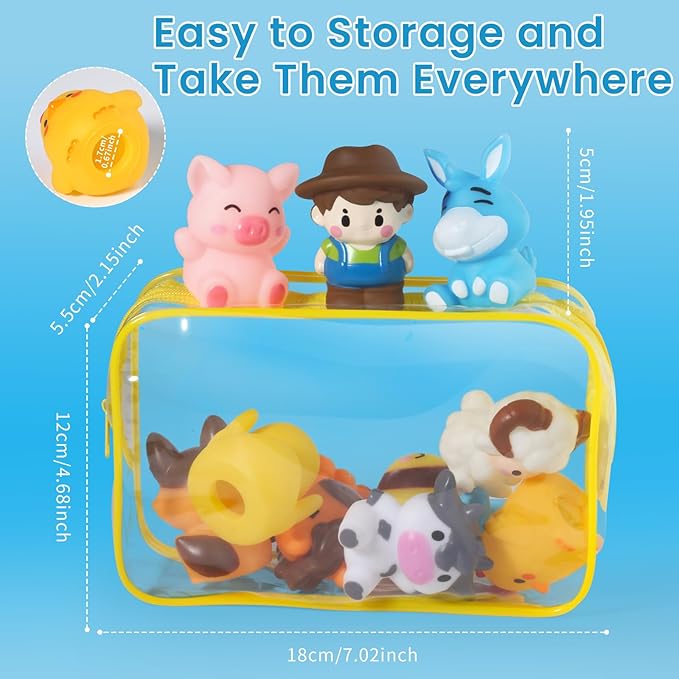 Oriate Animal Farm Finger Puppets, Bath Toys for Kids with Storage Bags, Toddler Toys for Story Time Stuffer with Puppet Theater, Toddler Travel Kit Valentines Gifts Easter Eggs Fillers 12m+ 10Pcs