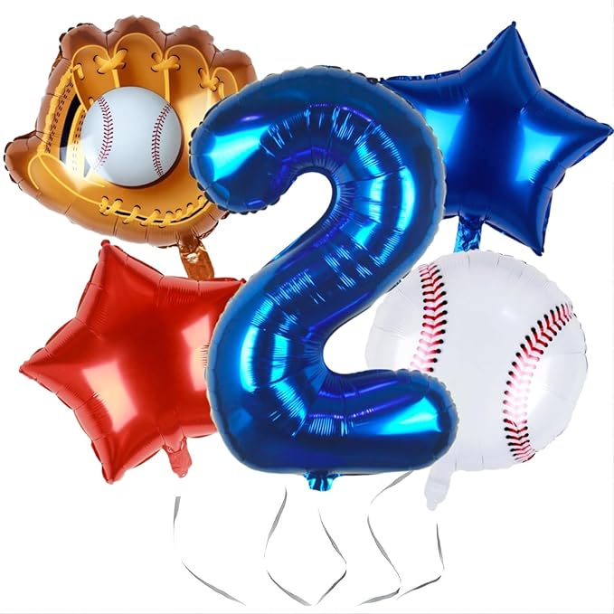 Baseball Balloons 2nd Birthday Decorations for Boys | Baseball Birthday Decoration Sports Theme Party Supplies, 32Inch Foil Mylar Number 2 Balloon Navy Blue Red White Sports Balloon Arch Kits