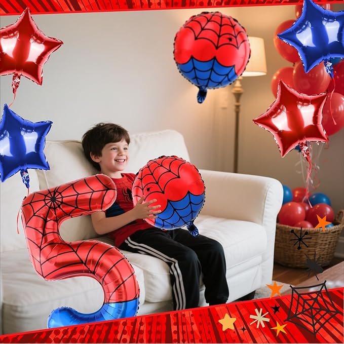 40 Inch Spider Theme Number Balloon, Number Block Foil Number 5 Balloons Large Big Numbers Helium Balloon for Girls Boys 5th Birthday Theme Party Decorations (Number 5)