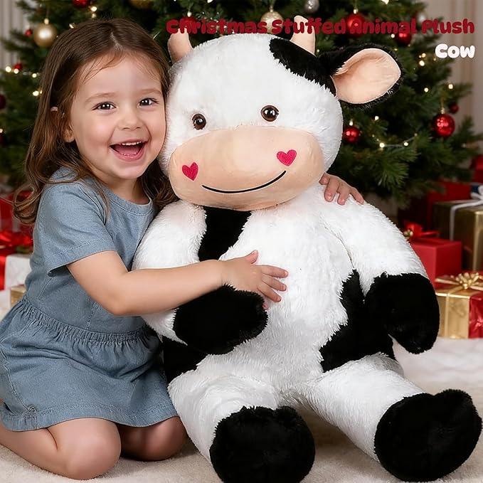 32" Large Cow Stuffed Animal, Giant Soft Plush Fluffy Cow Toy Birthday Holiday Party Gifts for Kids Girls Boys